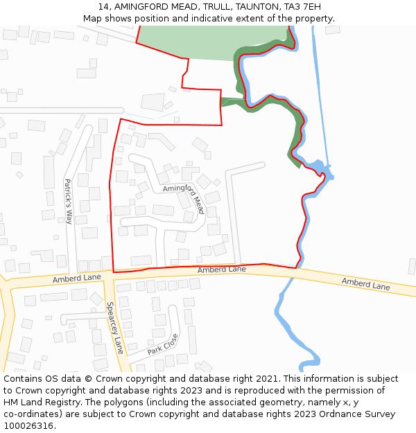 14, AMINGFORD MEAD, TRULL, TAUNTON, TA3 7EH: Location map and indicative extent of plot