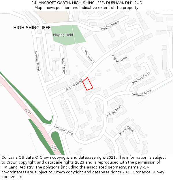 14, ANCROFT GARTH, HIGH SHINCLIFFE, DURHAM, DH1 2UD: Location map and indicative extent of plot