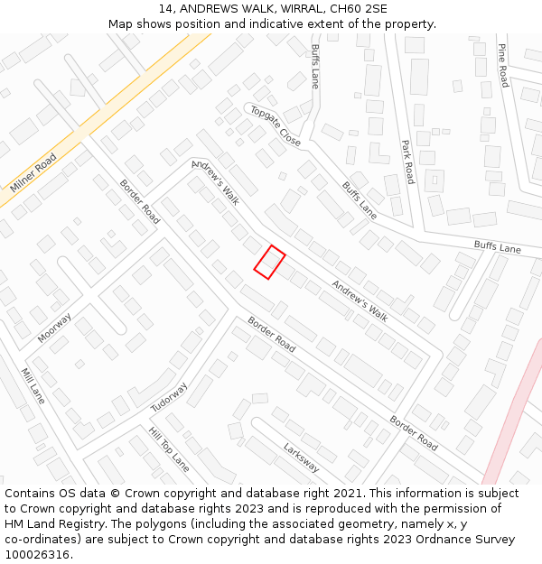 14, ANDREWS WALK, WIRRAL, CH60 2SE: Location map and indicative extent of plot