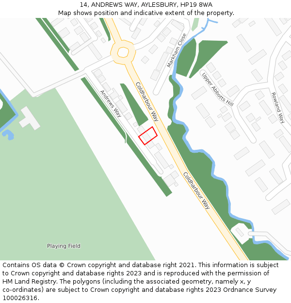 14, ANDREWS WAY, AYLESBURY, HP19 8WA: Location map and indicative extent of plot