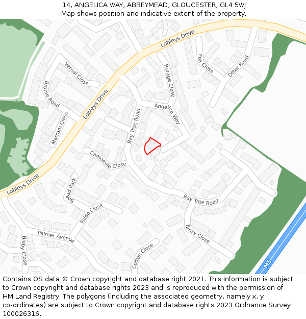 14, ANGELICA WAY, ABBEYMEAD, GLOUCESTER, GL4 5WJ: Location map and indicative extent of plot