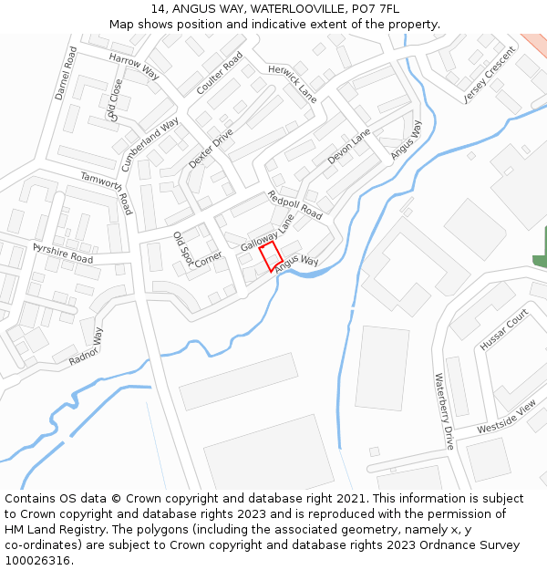 14, ANGUS WAY, WATERLOOVILLE, PO7 7FL: Location map and indicative extent of plot