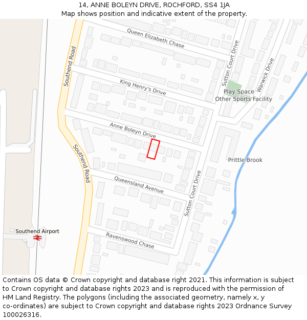 14, ANNE BOLEYN DRIVE, ROCHFORD, SS4 1JA: Location map and indicative extent of plot