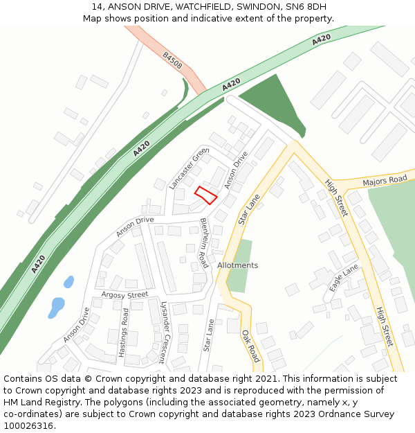 14, ANSON DRIVE, WATCHFIELD, SWINDON, SN6 8DH: Location map and indicative extent of plot