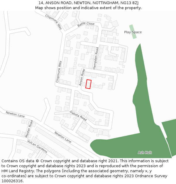 14, ANSON ROAD, NEWTON, NOTTINGHAM, NG13 8ZJ: Location map and indicative extent of plot