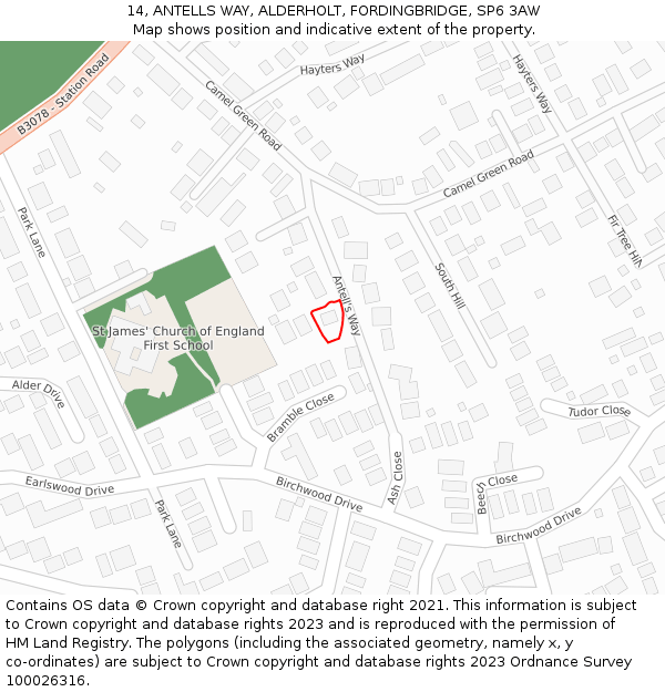 14, ANTELLS WAY, ALDERHOLT, FORDINGBRIDGE, SP6 3AW: Location map and indicative extent of plot