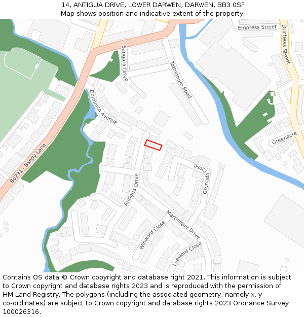 14, ANTIGUA DRIVE, LOWER DARWEN, DARWEN, BB3 0SF: Location map and indicative extent of plot