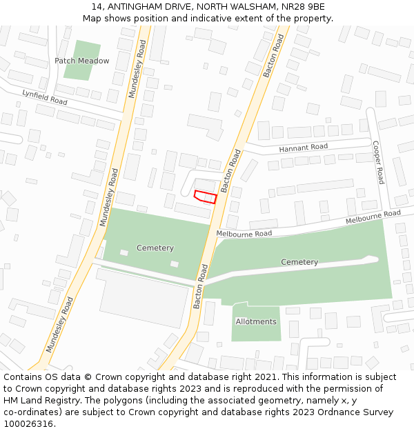 14, ANTINGHAM DRIVE, NORTH WALSHAM, NR28 9BE: Location map and indicative extent of plot