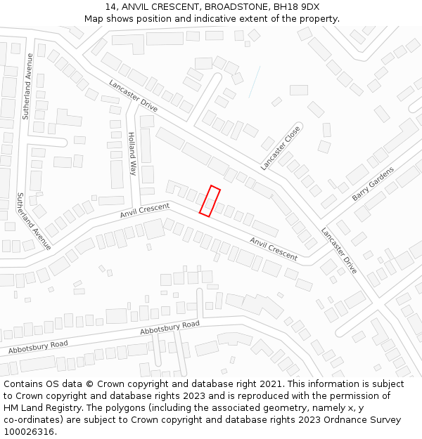 14, ANVIL CRESCENT, BROADSTONE, BH18 9DX: Location map and indicative extent of plot