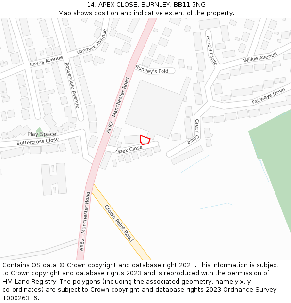 14, APEX CLOSE, BURNLEY, BB11 5NG: Location map and indicative extent of plot