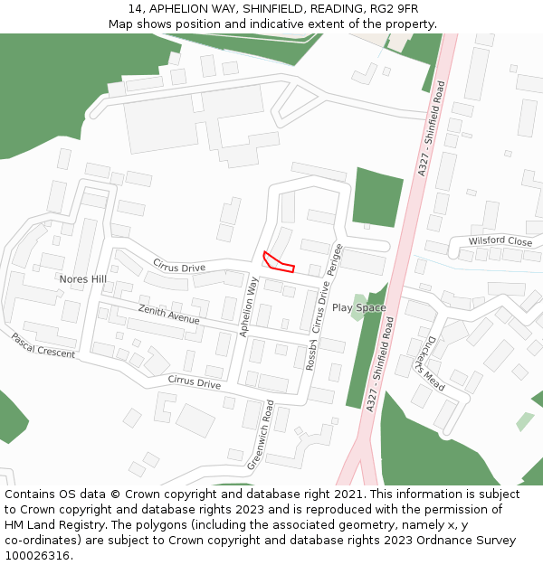 14, APHELION WAY, SHINFIELD, READING, RG2 9FR: Location map and indicative extent of plot