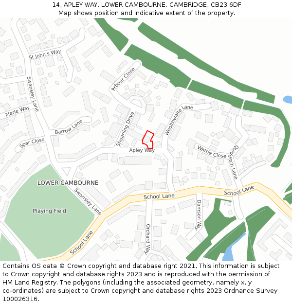 14, APLEY WAY, LOWER CAMBOURNE, CAMBRIDGE, CB23 6DF: Location map and indicative extent of plot