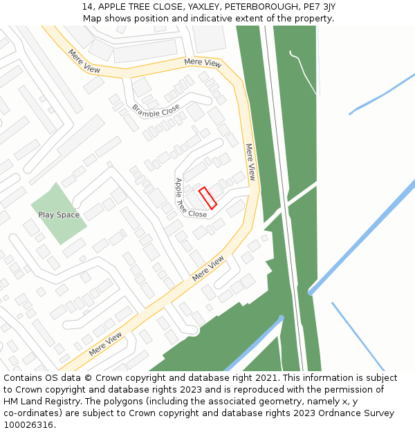 14, APPLE TREE CLOSE, YAXLEY, PETERBOROUGH, PE7 3JY: Location map and indicative extent of plot