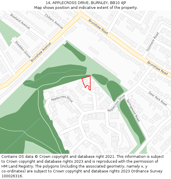 14, APPLECROSS DRIVE, BURNLEY, BB10 4JP: Location map and indicative extent of plot