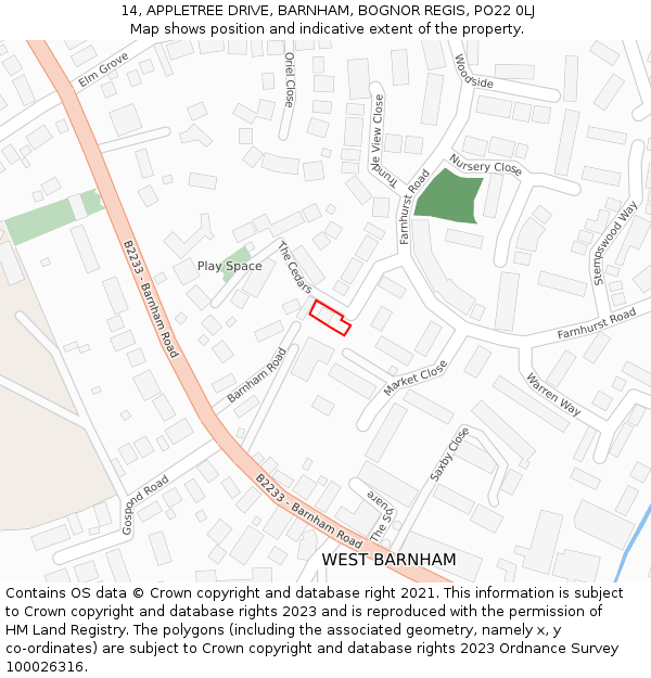 14, APPLETREE DRIVE, BARNHAM, BOGNOR REGIS, PO22 0LJ: Location map and indicative extent of plot