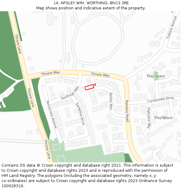 14, APSLEY WAY, WORTHING, BN13 3RE: Location map and indicative extent of plot