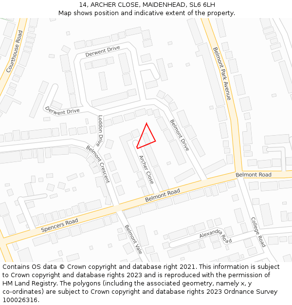 14, ARCHER CLOSE, MAIDENHEAD, SL6 6LH: Location map and indicative extent of plot