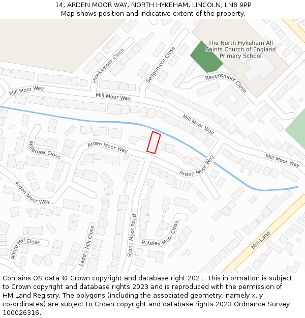 14, ARDEN MOOR WAY, NORTH HYKEHAM, LINCOLN, LN6 9PP: Location map and indicative extent of plot