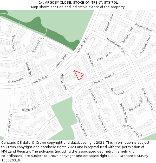 14, ARGOSY CLOSE, STOKE-ON-TRENT, ST3 7QL: Location map and indicative extent of plot