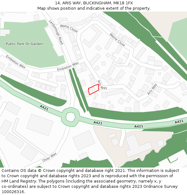 14, ARIS WAY, BUCKINGHAM, MK18 1FX: Location map and indicative extent of plot