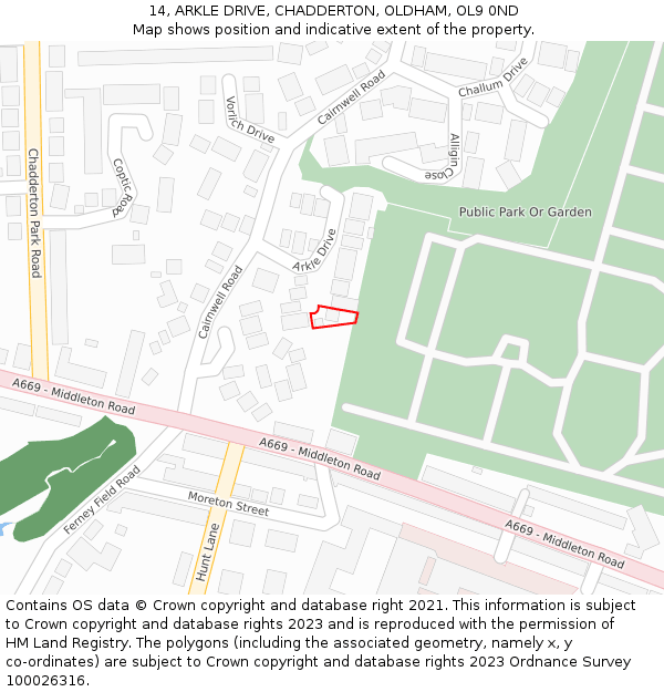14, ARKLE DRIVE, CHADDERTON, OLDHAM, OL9 0ND: Location map and indicative extent of plot