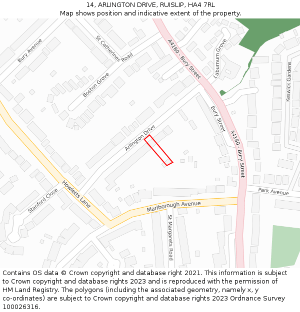14, ARLINGTON DRIVE, RUISLIP, HA4 7RL: Location map and indicative extent of plot