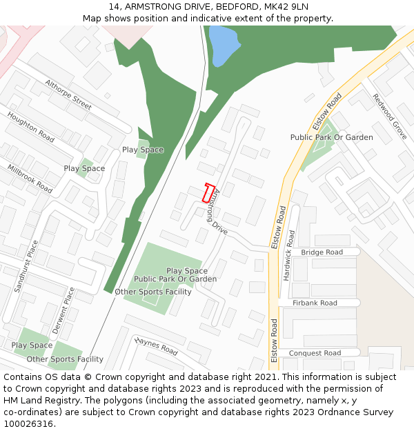 14, ARMSTRONG DRIVE, BEDFORD, MK42 9LN: Location map and indicative extent of plot