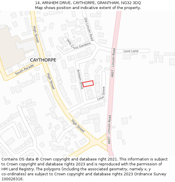 14, ARNHEM DRIVE, CAYTHORPE, GRANTHAM, NG32 3DQ: Location map and indicative extent of plot