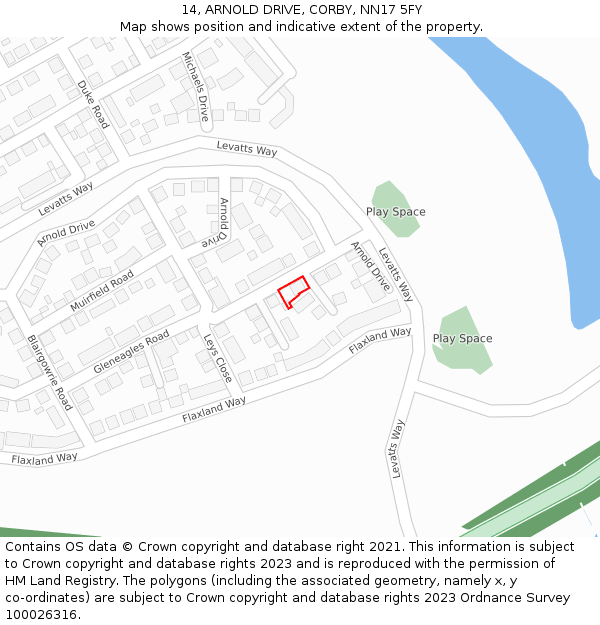 14, ARNOLD DRIVE, CORBY, NN17 5FY: Location map and indicative extent of plot