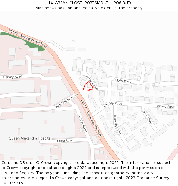 14, ARRAN CLOSE, PORTSMOUTH, PO6 3UD: Location map and indicative extent of plot