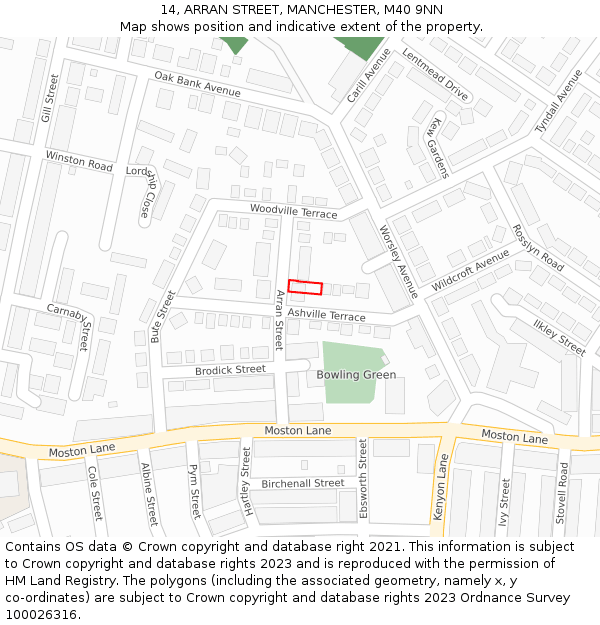 14, ARRAN STREET, MANCHESTER, M40 9NN: Location map and indicative extent of plot