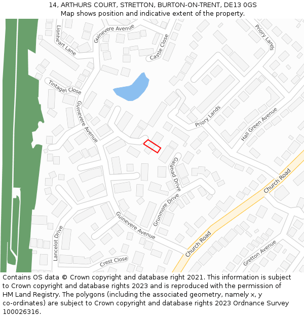 14, ARTHURS COURT, STRETTON, BURTON-ON-TRENT, DE13 0GS: Location map and indicative extent of plot