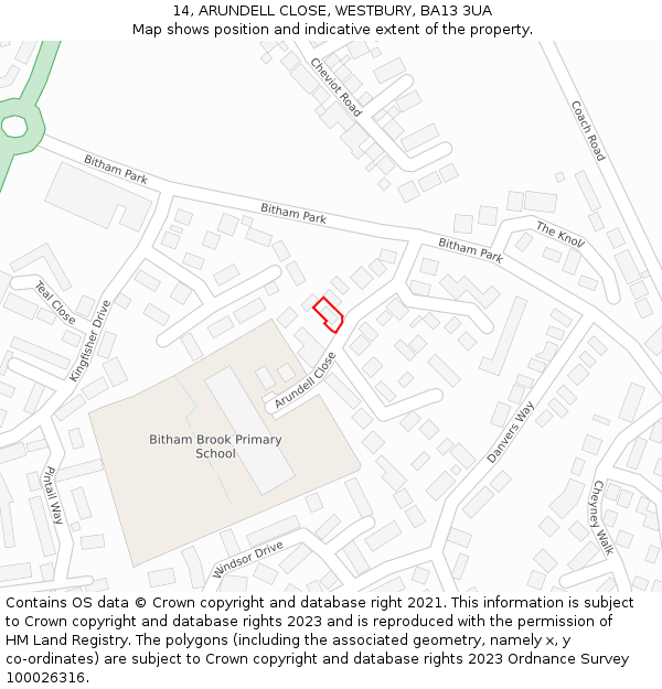 14, ARUNDELL CLOSE, WESTBURY, BA13 3UA: Location map and indicative extent of plot