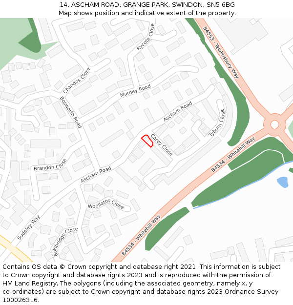 14, ASCHAM ROAD, GRANGE PARK, SWINDON, SN5 6BG: Location map and indicative extent of plot