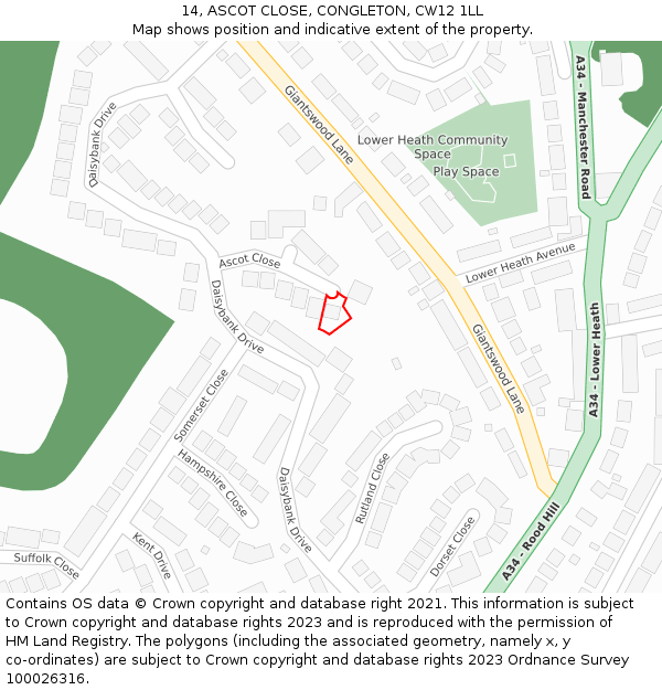 14, ASCOT CLOSE, CONGLETON, CW12 1LL: Location map and indicative extent of plot