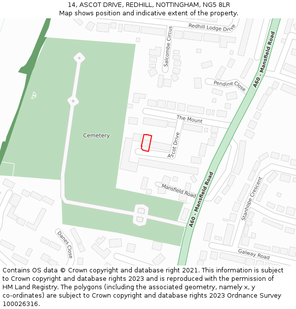 14, ASCOT DRIVE, REDHILL, NOTTINGHAM, NG5 8LR: Location map and indicative extent of plot