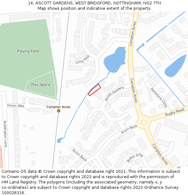 14, ASCOTT GARDENS, WEST BRIDGFORD, NOTTINGHAM, NG2 7TH: Location map and indicative extent of plot