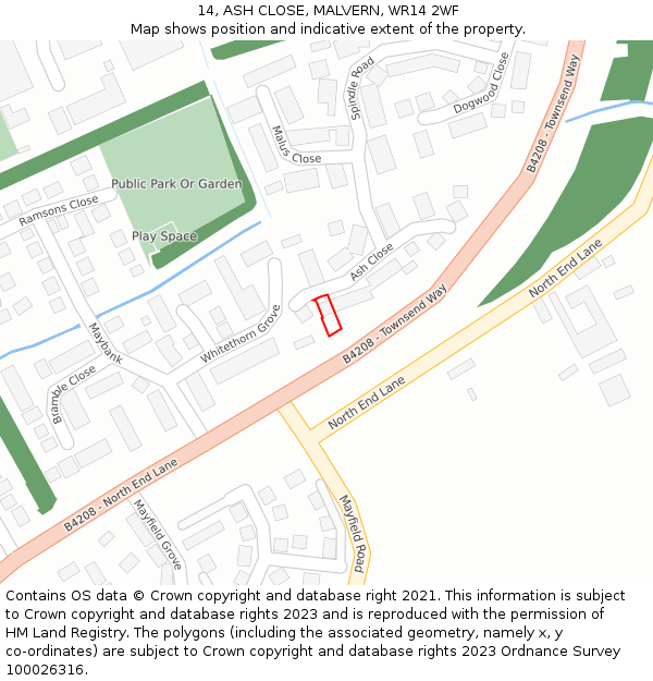 14, ASH CLOSE, MALVERN, WR14 2WF: Location map and indicative extent of plot