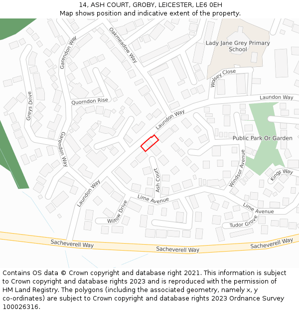 14, ASH COURT, GROBY, LEICESTER, LE6 0EH: Location map and indicative extent of plot