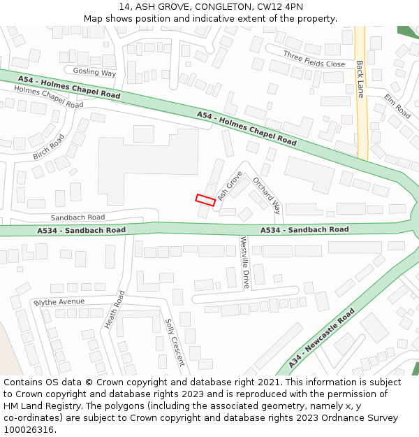 14, ASH GROVE, CONGLETON, CW12 4PN: Location map and indicative extent of plot