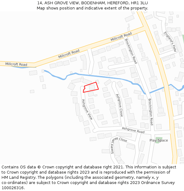 14, ASH GROVE VIEW, BODENHAM, HEREFORD, HR1 3LU: Location map and indicative extent of plot