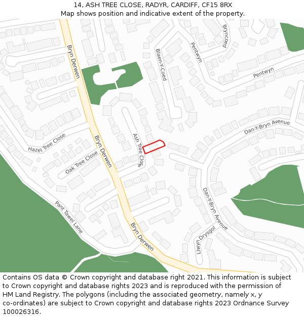 14, ASH TREE CLOSE, RADYR, CARDIFF, CF15 8RX: Location map and indicative extent of plot