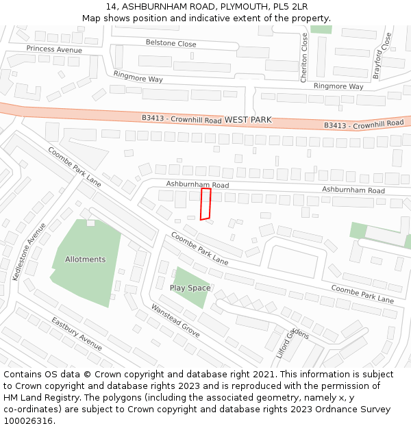 14, ASHBURNHAM ROAD, PLYMOUTH, PL5 2LR: Location map and indicative extent of plot