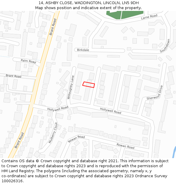 14, ASHBY CLOSE, WADDINGTON, LINCOLN, LN5 9DH: Location map and indicative extent of plot