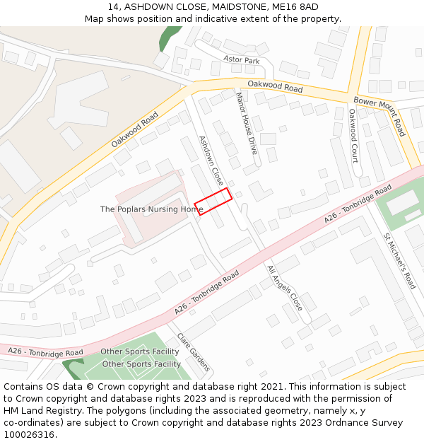 14, ASHDOWN CLOSE, MAIDSTONE, ME16 8AD: Location map and indicative extent of plot