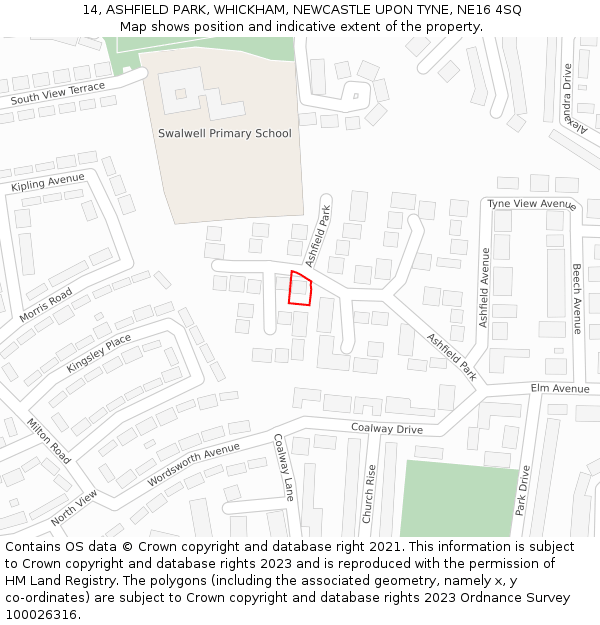 14, ASHFIELD PARK, WHICKHAM, NEWCASTLE UPON TYNE, NE16 4SQ: Location map and indicative extent of plot