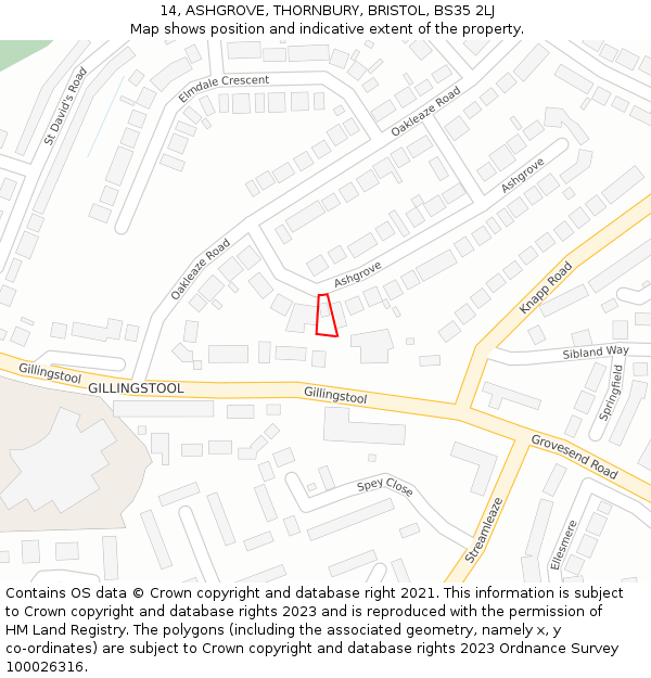 14, ASHGROVE, THORNBURY, BRISTOL, BS35 2LJ: Location map and indicative extent of plot