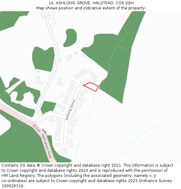 14, ASHLONG GROVE, HALSTEAD, CO9 2QH: Location map and indicative extent of plot