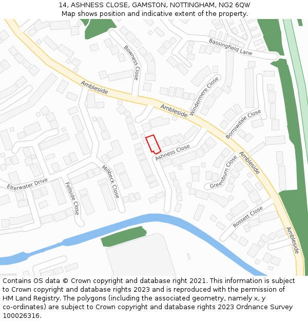 14, ASHNESS CLOSE, GAMSTON, NOTTINGHAM, NG2 6QW: Location map and indicative extent of plot