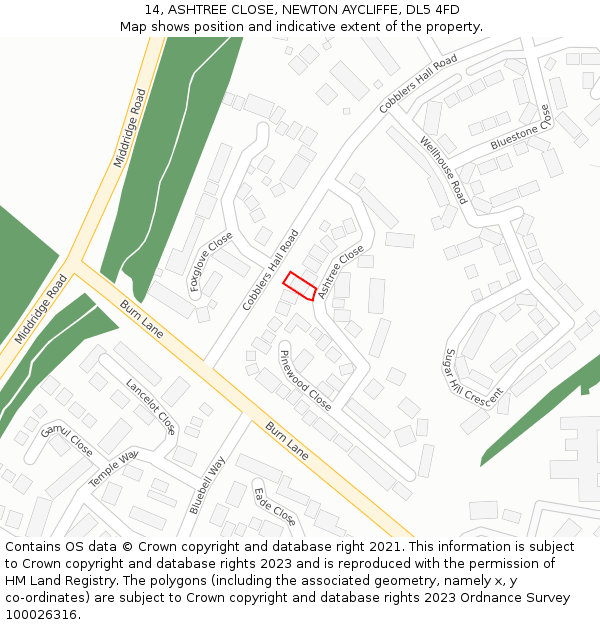 14, ASHTREE CLOSE, NEWTON AYCLIFFE, DL5 4FD: Location map and indicative extent of plot